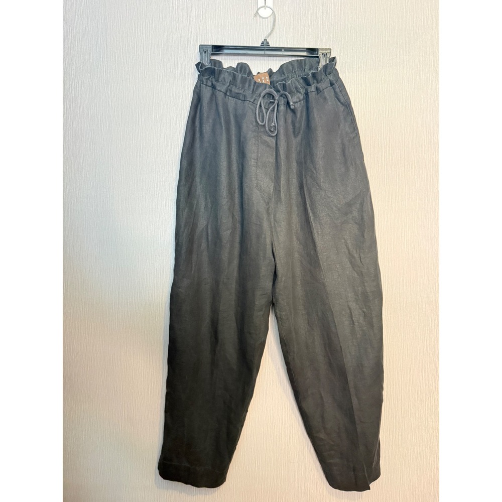 ALBUS LUMEN Agaso Drawstring-Waist Linen Trousers Black Size 14/XL